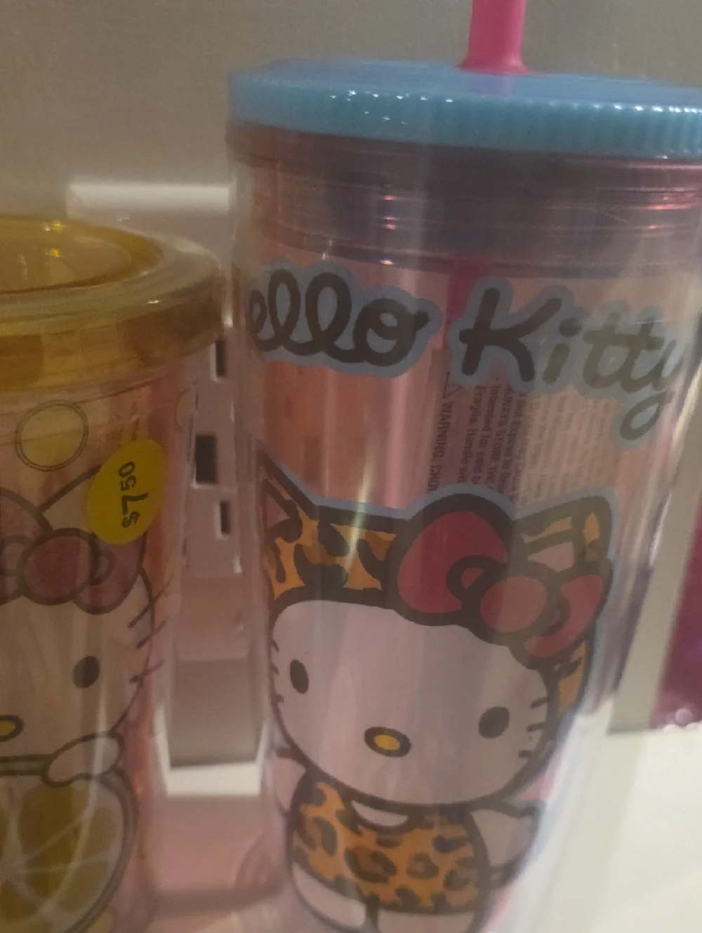 Hello Kitty Pink & Yellow Double Wall Party Tumblers with Straws